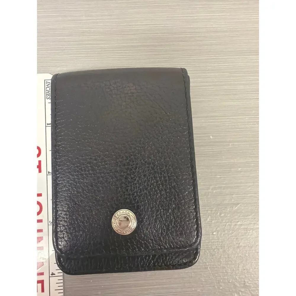 Coach Black Pebbled Leather Business Card Holder Snap Closure Case